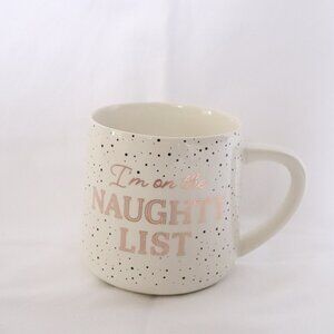 Frankie Grey "I'm on the naughty list" Speckled Christmas Holiday‎ Coffee Mug
